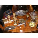 Various collectable metalware including candlestic