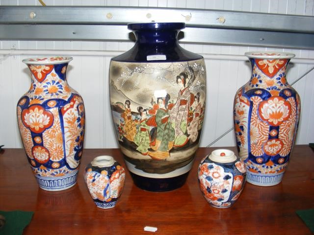 A Satsuma vase - height 38cms, together with other