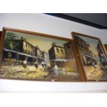 An oil on canvas of Continental street scene toget