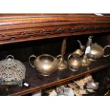 Antique candlesticks, silver plated tea set