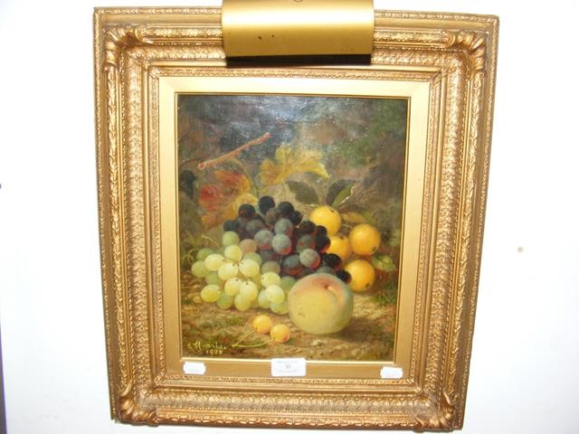 J HARRIS - An oil on canvas still life of fruit, s