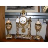 An antique French three piece clock set - 40cms hi