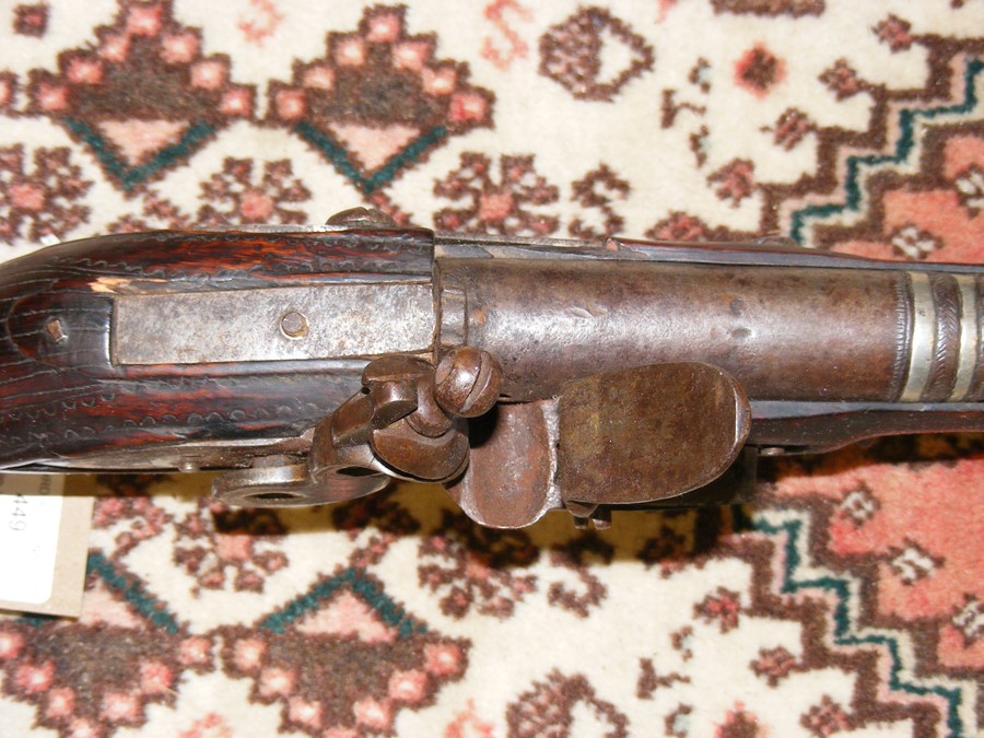 A rosewood Indian Sindhi flint lock rifle - Image 4 of 8