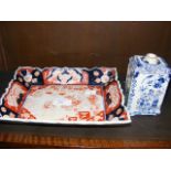 A rectangular Imari dish together with Chinese blu