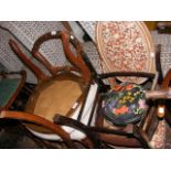 Four various antique chairs together with a foot s