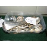 A selection of silver flatware including caddy spo