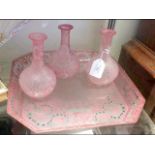 A bohemian glass dressing table set, comprising of