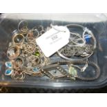 A selection of silver jewellery, rings, necklaces