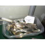 A selection of silver flatware including teaspoons