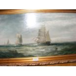 WILLIAM KNELL - oil on board of three masted vesse