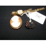 A cameo brooch, ladies dress ring together with wa