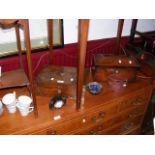 An antique tea caddy, part tea set, clock etc