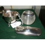 A silver cream jug, spectacle case etc