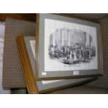 A set of six monochrome prints, stock exchange etc