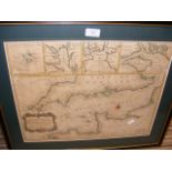 An antique hand coloured map of the English Channe