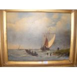 A 19th century oil of board of 'ships in rough sea