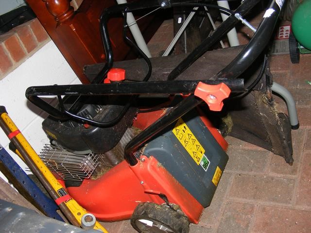 A petrol mower with grass box