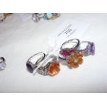 Five ladies dress rings with various semi-precious