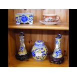 A suite of reproduction Chinese ceramic yellow, blue and