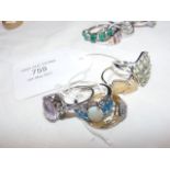 Five ladies dress rings with various semi-precious