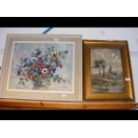 A framed oil on canvas of still life flowers, sign