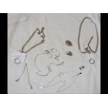 A selection of silver jewellery including necklace