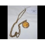 1887 half sovereign coin in gold mount with chain