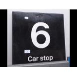 A vintage enamel car stop sign - 38cm x 38cm