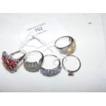 Five ladies dress rings with various semi-precious