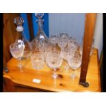 Cut glass decanters, including Dartington and a quantity of drinking