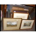 An assortment of watercolours, engravings and prin