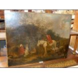 Antique oil on canvas - man on horseback in wooded