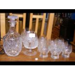A quantity of cut glass - a decanter, brandy and