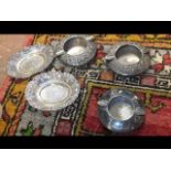 A pair of silver bon bon dishes, silver ashtray