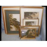 A collection of watercolours, many by M.W Minshall