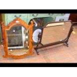 An oak octagonal dressing table mirror - width 79.