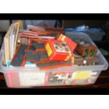 A box of model train accessories, including n gaug