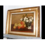 A gilt framed oil on canvas of still life fruit an