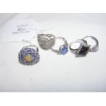 Five ladies dress rings set with various semi-prec