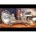 A dressing table mirror, barometer, oil lamp etc