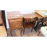 A mahogany bedside cabinet together with a French marble topped pot cupboard