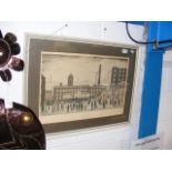 A framed print of L.S Lowry's 'Outside the Mills'