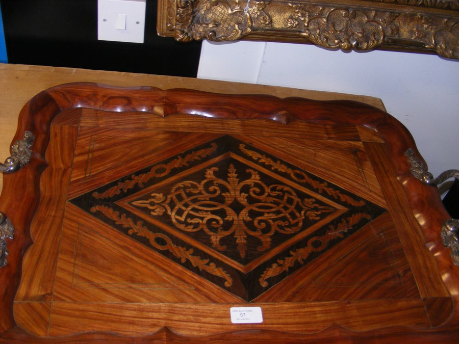 A Dutch kingwood two handled serving tray, the han - Image 2 of 15
