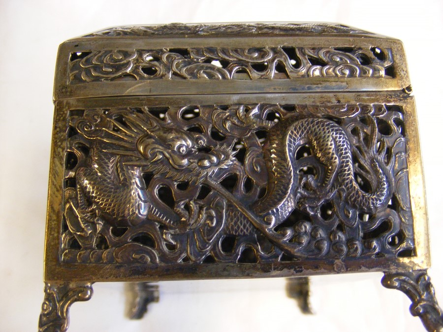 A pierced silver Oriental casket, the base marked - Image 12 of 13