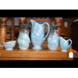 Five pieces of graduated blue lustre Maling ware p