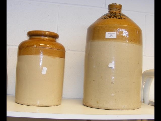 A stoneware brewery flagon and jar