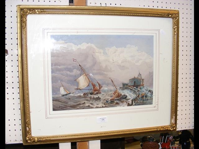 BERT ELLIS - a watercolour of shipping in harbour