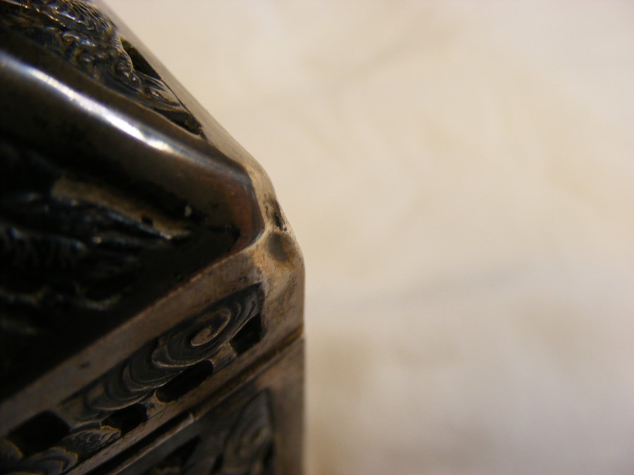 A pierced silver Oriental casket, the base marked - Image 6 of 13