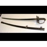 An antique curved military sword by E Flight of Wi