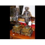 A pair of 36cm high spelter and marble figures